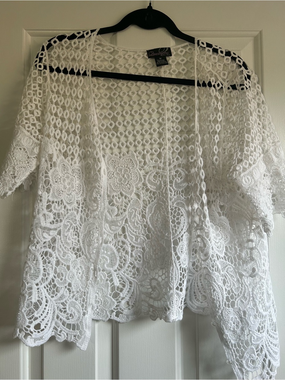 M White Crochet Lace Open-Front Tunic